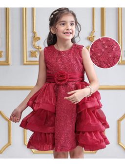 Mark & Mia - Sleeveless Party Dress with Floral Applique and Embroidery - Maroon