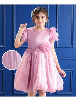 Mark & Mia - Frill Sleeves Party Dress With Floral Applique - Pink