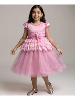 Mark & Mia - Cap Sleeves Party Dress With Floral Applique - Pink