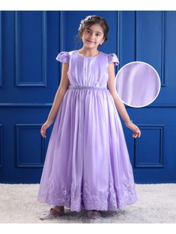 Mark & Mia - Cap Sleeves Party Gown With Floral Embroidery and Sequin - Lilac