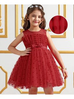 Mark & Mia - Sleeveless Mesh Party Dress Polka Dot Print and Bow Applique - Red