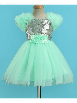Mark & Mia - Sleeveless Party Dress Ruffles Sequin and Floral Corsage - Green