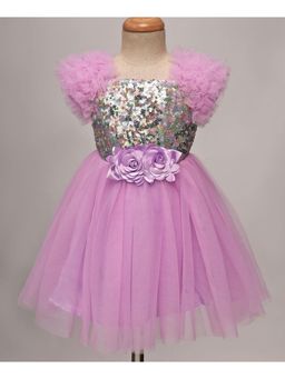 Mark & Mia - Sleeveless Party Dress Ruffles Sequin and Floral Corsage - Lavender