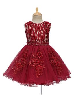 Mark & Mia - Cotton Sleeveless Frock Floral Corsage and Lace Detailing - Maroon