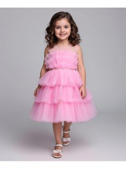 Mark & Mia - Sleeveless Solid Color Layered Mesh Party Dress - Pink