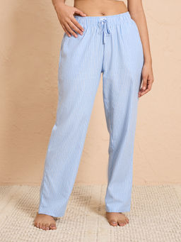 Nykd by Nykaa - Super Comfy Cotton Relax Fit Pajama-NYS141-Blue Stripe