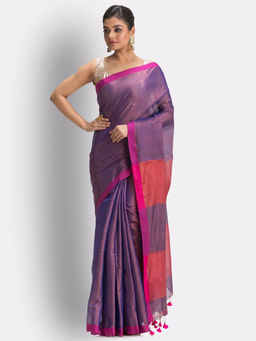 Angoshobha - Violet Handloom Zari Cotton Tissue Saree with Unstitched Blouse