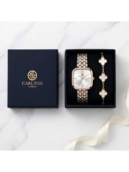 Carlton London - Women Chelsea Watch & White Leaf Bracelet - CLPLG135 (M)