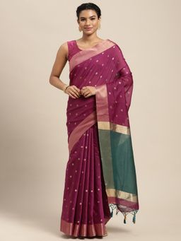 Mimosa - Women's Kanjivaram Art Silk Purple Saree with Unstitched Blouse