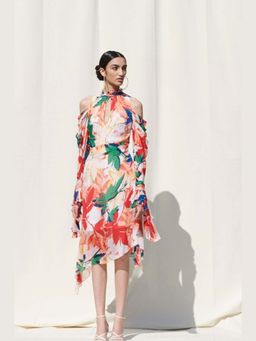 MANDIRA WIRK - Multi Coloured Asymmetrical Tie Up Dress