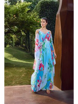 MANDIRA WIRK - Deep V-Neck Heat Pleat Maxi Dress