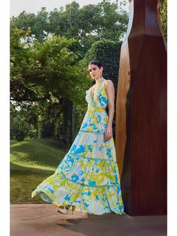 MANDIRA WIRK - Printed Plunge Backless Maxi Dress