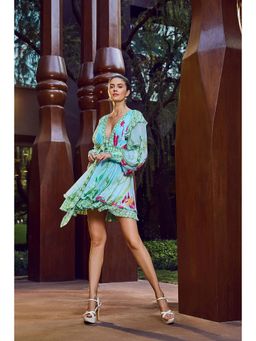 MANDIRA WIRK - Green Vacay Chiffon Mini Dress