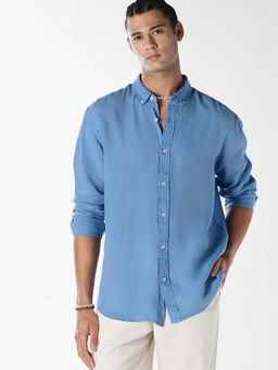 Jack & Jones - Men's Blue Linen Full Sleeves Shirt
