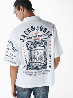 Jack & Jones - Men's White Oversized Printed Shirt