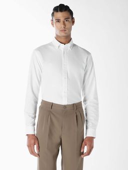 Jack & Jones - Men's White Oxford Weave Solid Cotton Shirt