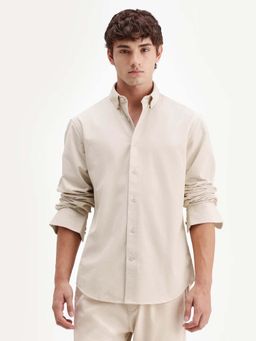 Rare Rabbit - Men's Buita-Aw26 Off White Cotton Spread Collar Regular Fit Plain Shirt