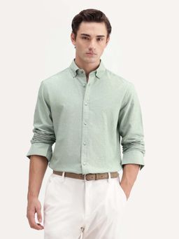 Rare Rabbit - Men's Green Cotton Button-Down Collar Regular Fit Plain Shirt