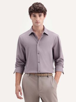 Rare Rabbit - Men's Tour-Aw26 Dusky Pink Cotton Blend Spread Collar Regular Plain Shirt