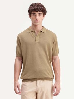 Rare Rabbit - Men's Tine Beige Regular Short Sleeves Textured Polo T-Shirt