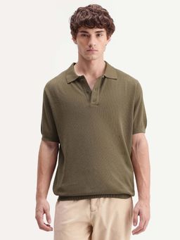 Rare Rabbit - Men'S Tine Dusky Olive Regular Short Sleeves Textured Polo T-Shirt