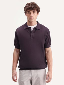 Rare Rabbit - Men's Tine Dark Purple Regular Short Sleeves Textured Polo T-Shirt