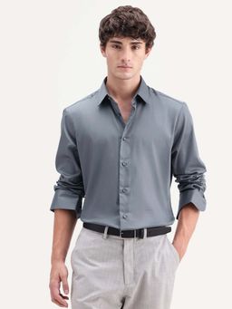 Rare Rabbit - Men's Holla-Aw26 Dusky Grey Cotton Blend Regular Long Sleeve Shirt
