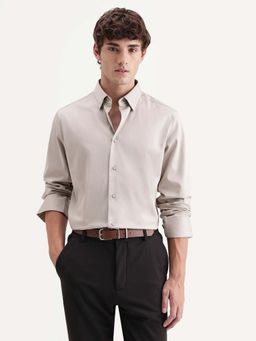 Rare Rabbit - Men's Como-Aw26 Light Beige Cotton Blend Spread Collar Regular Plain Shirt