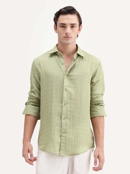 Rare Rabbit - Men's Beno Dusky Green Cotton Regular Long Sleeve Striped Shirt
