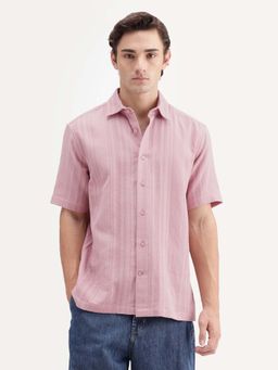 Rare Rabbit - Men's Fivo Dusky Pink Cotton Fabric Half Sleeve Collared Regular Fit Shirt