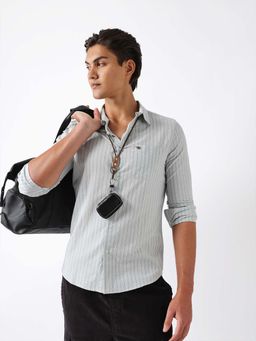 The Bear House - Men's Cotton Striped Slim Fit Casual Shirt