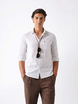 The Bear House - Men's Cotton Linen Pin Striped Slim Fit Casual Shirt