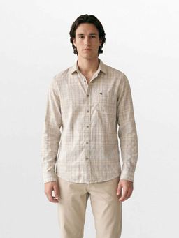 The Bear House - Men's Cotton Linen Checked Slim Fit Casual Shirt
