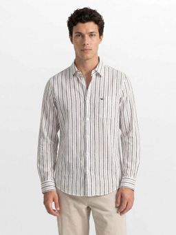The Bear House - Men's Cotton Woven Striped Slim Fit Casual Shirt