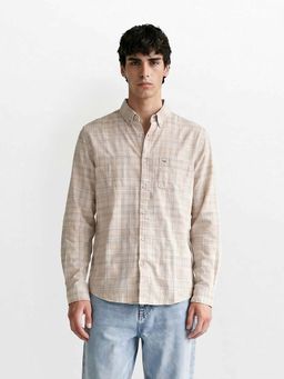 The Bear House - Men's Cotton Linen Checked Slim Fit Casual Shirt