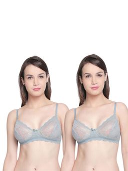 bodyline - Aish Grey Double Layered Non-Wired Adjustable Straps With Medium Coverage Lace Bra (Pack of 2)