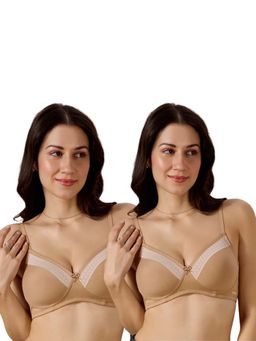 bodyline - Valentine Cotton Women -Wire-Free, Seamless Full Coverage T-Shirt Bra Nude (Pack of 2)