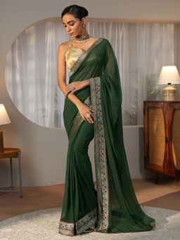 Libas - Green Solid Pre-Draped Saree with Taping Border