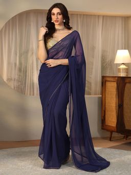 Libas - Blue Solid Pre-Draped Saree