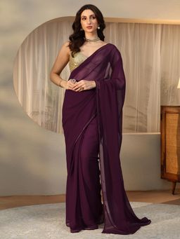 Libas - Purple Solid Pre-Draped Saree