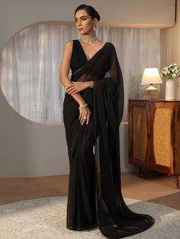 Libas - Black Solid Pre-Draped Saree