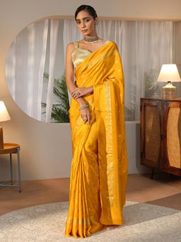 Libas - Mustard Floral Motifs Zari Woven Design Saree with Solid Border