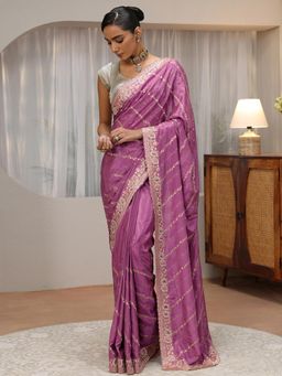 Libas - Pink Ethnic Motif Zari Embroidered Saree Wtih Stonework Border