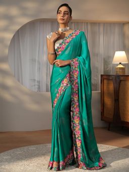 Libas - Blue Ethnic Motif Saree with Embroidered Border