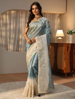 Libas - Blue Floral Gotta Patti Embellished Saree with Embellished Border