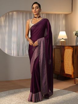 Libas - Purple Saree with Panelled Floral Embellished Border