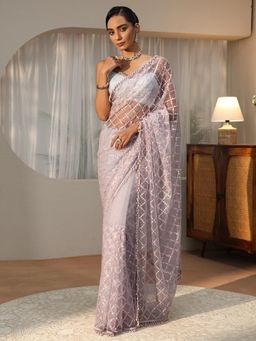 Libas Art - Pink Sequins Embellished Saree with Tassel Border