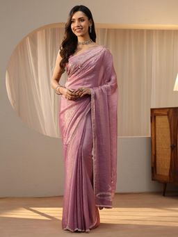 Libas - Pink Floral Beads Embellished Saree with Embellished Border