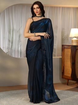 Libas - Blue Floral Saree with Beads Embellished Border