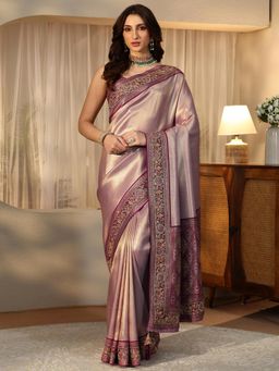 Libas Art - Mauve Chevron Saree with Floral Woven Design Border